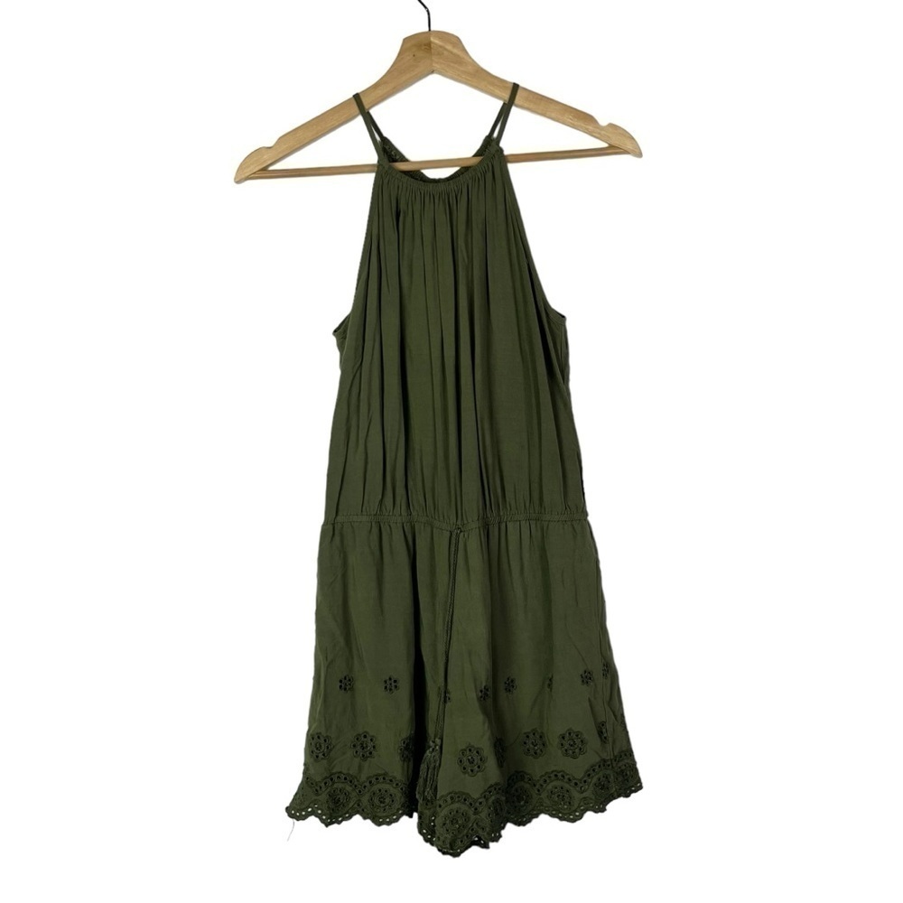 Mossimo Green High Neck Eyelet Lace Hem Mini‎ Romper S